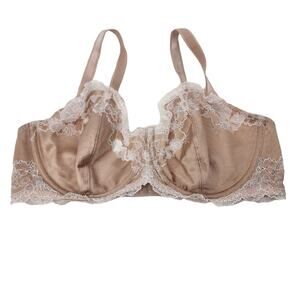 Wacoal Brown White Lace Affair Mesh Lining Sheer Underwire Bra Size 38D
